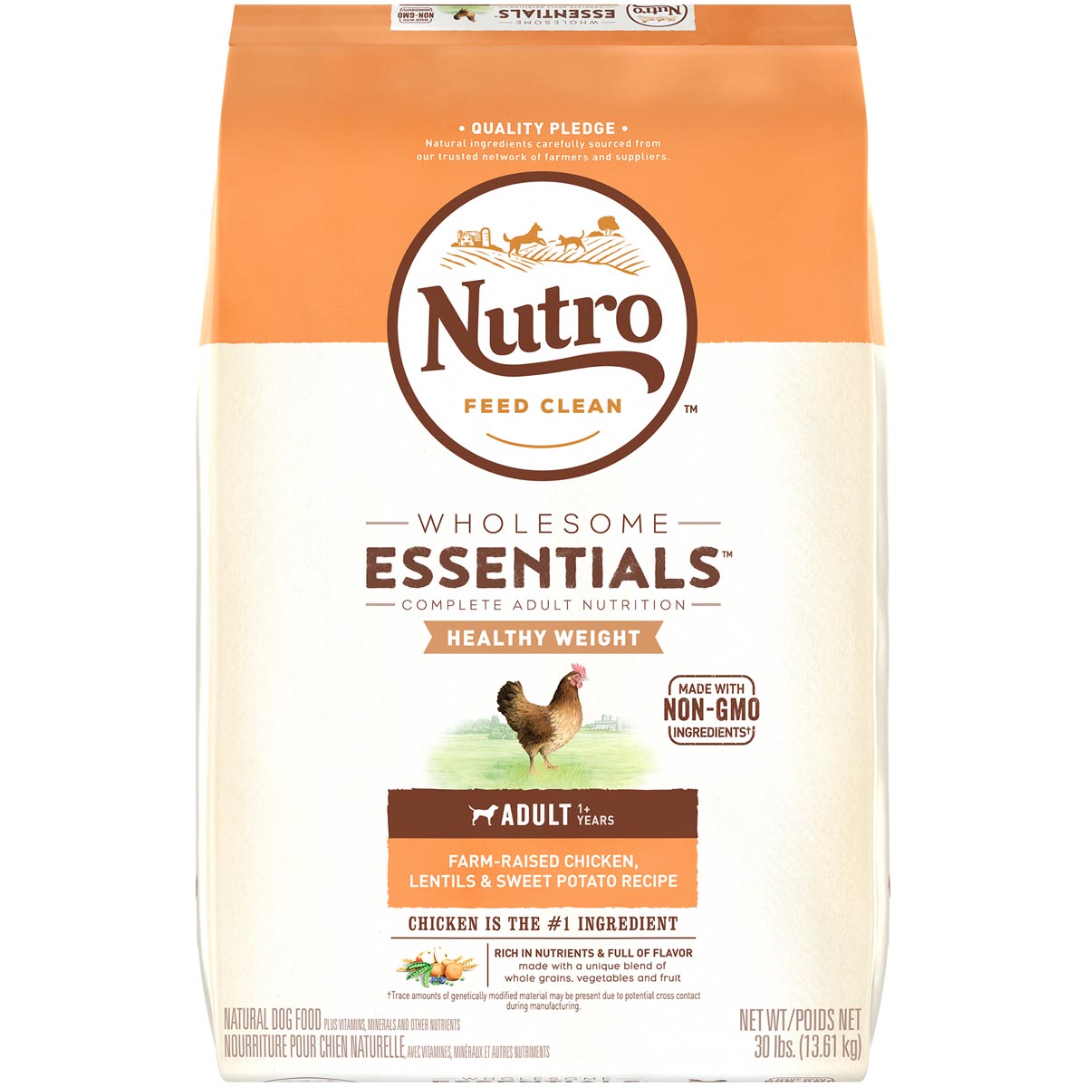 Nutro Wholesome Essentials Healthy Weight Chicken, Lentils & Sweet Potato Adult Dog Food, 30 lbs