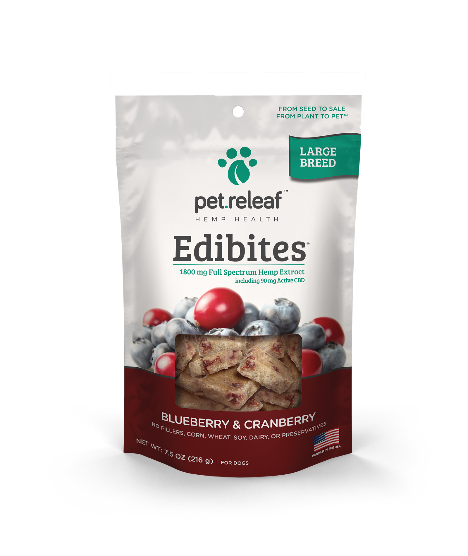 Pet Releaf Blueberry & Cranberry Chews For Large Breed Dogs, 7.5 oz