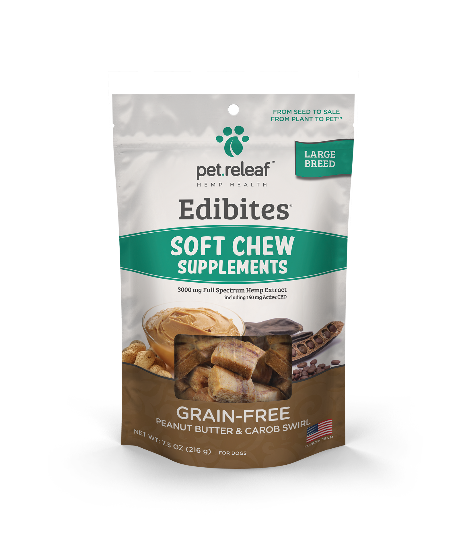Pet Releaf Grain-Free Soft Chew Peanut Butter & Carob Edibites Large Breed,