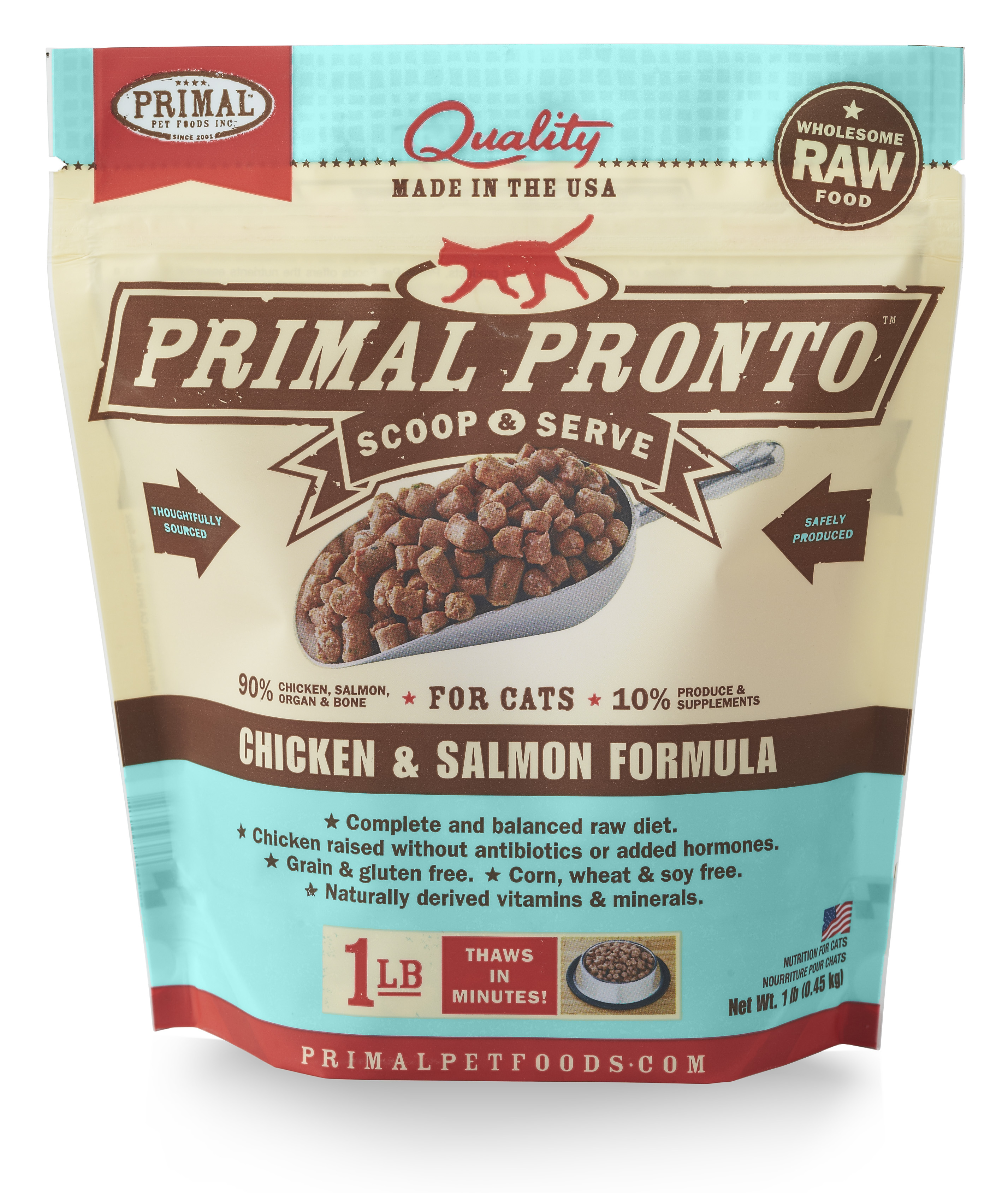 Primal Pronto Raw Frozen Feline Chicken & Salmon Formula, 1 lb