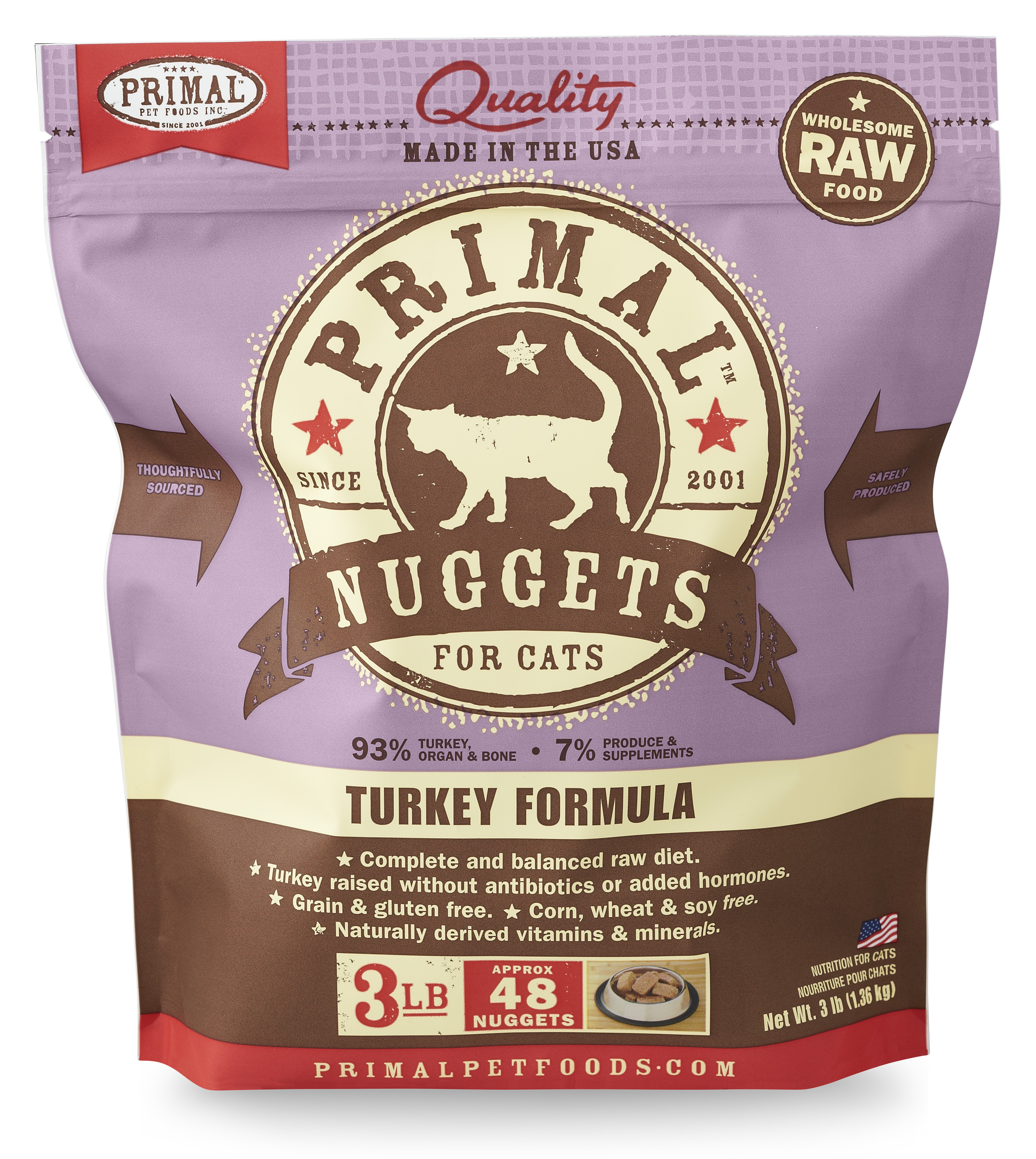 Primal Raw Frozen Feline Turkey Formula, 3 lbs