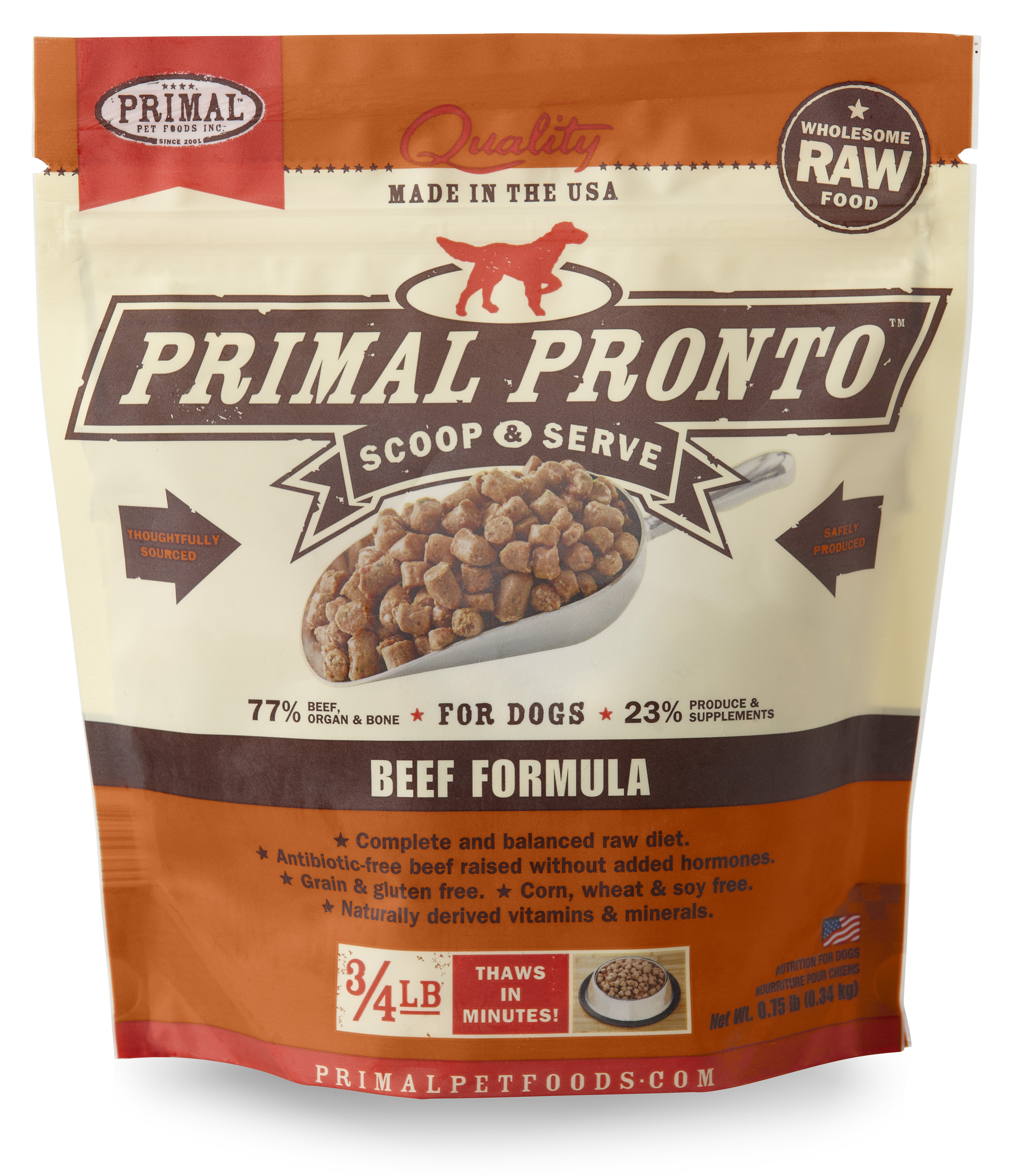 Primal Pronto Raw Frozen Canine Beef Formula, .75 lbs