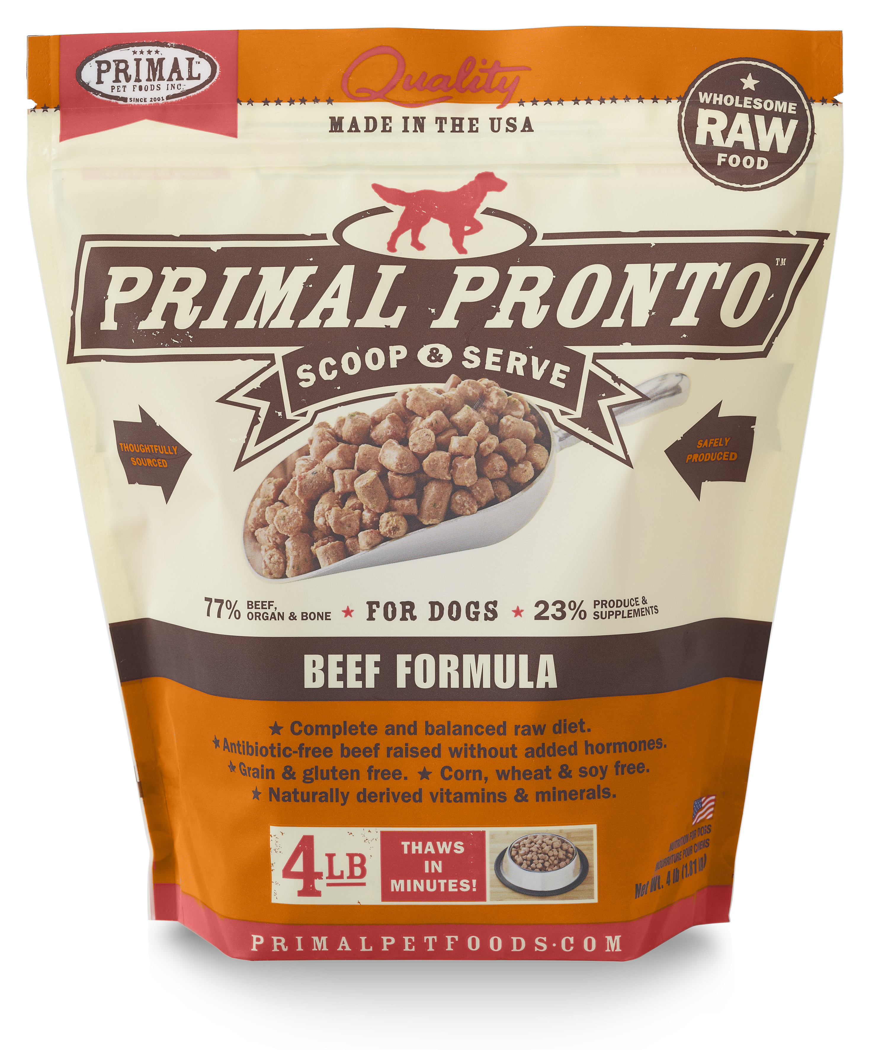 Primal Pronto Raw Frozen Canine Beef Formula, 4 lbs
