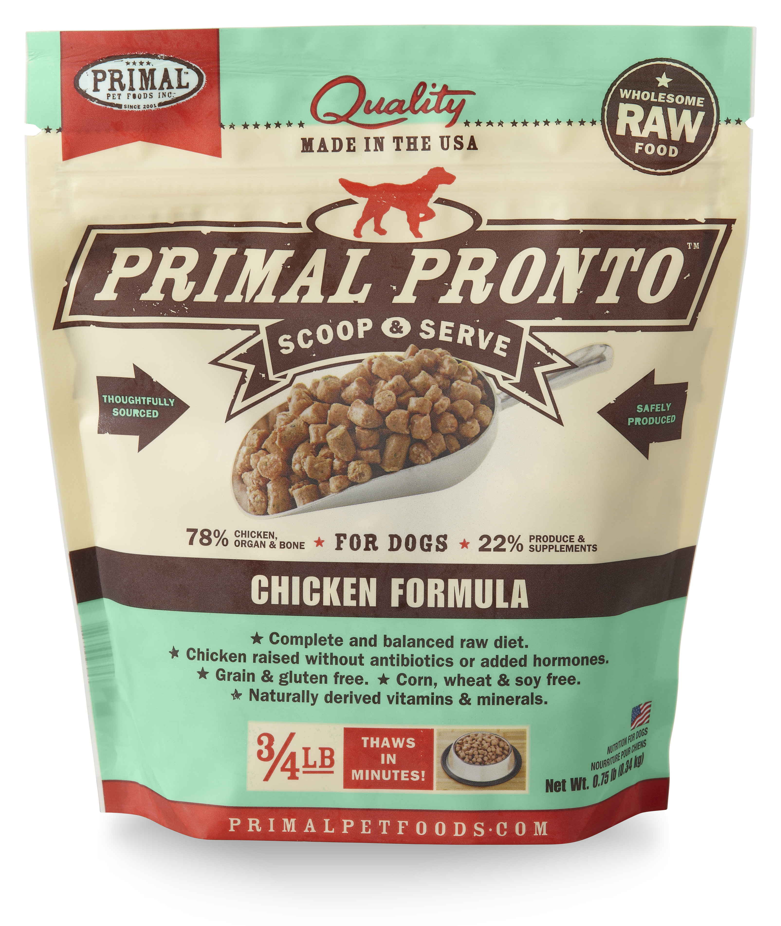 Primal Pronto Raw Frozen Canine Chicken Formula, .75 lbs