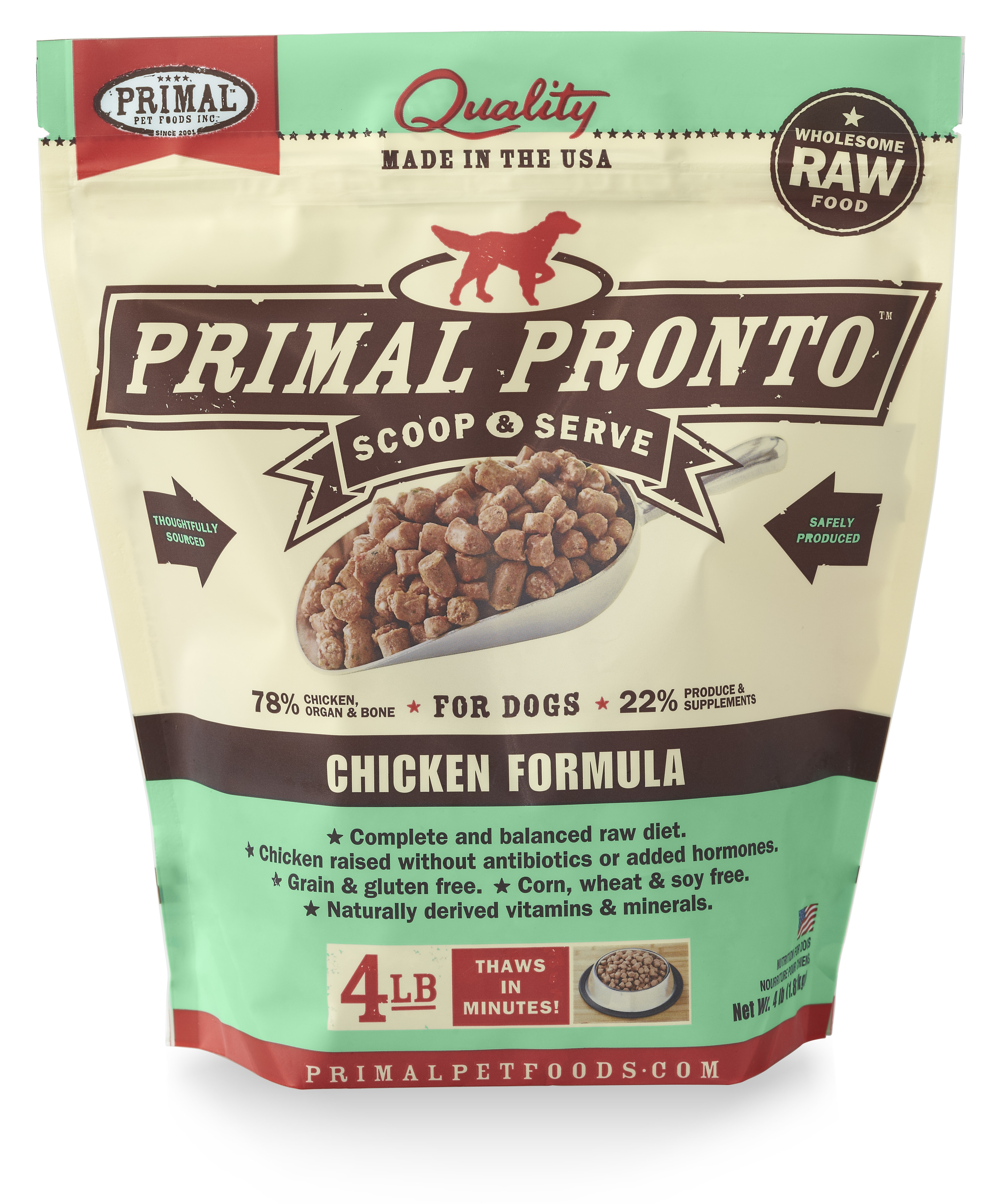 Primal Pronto Raw Frozen Canine Chicken Formula, 4 lbs
