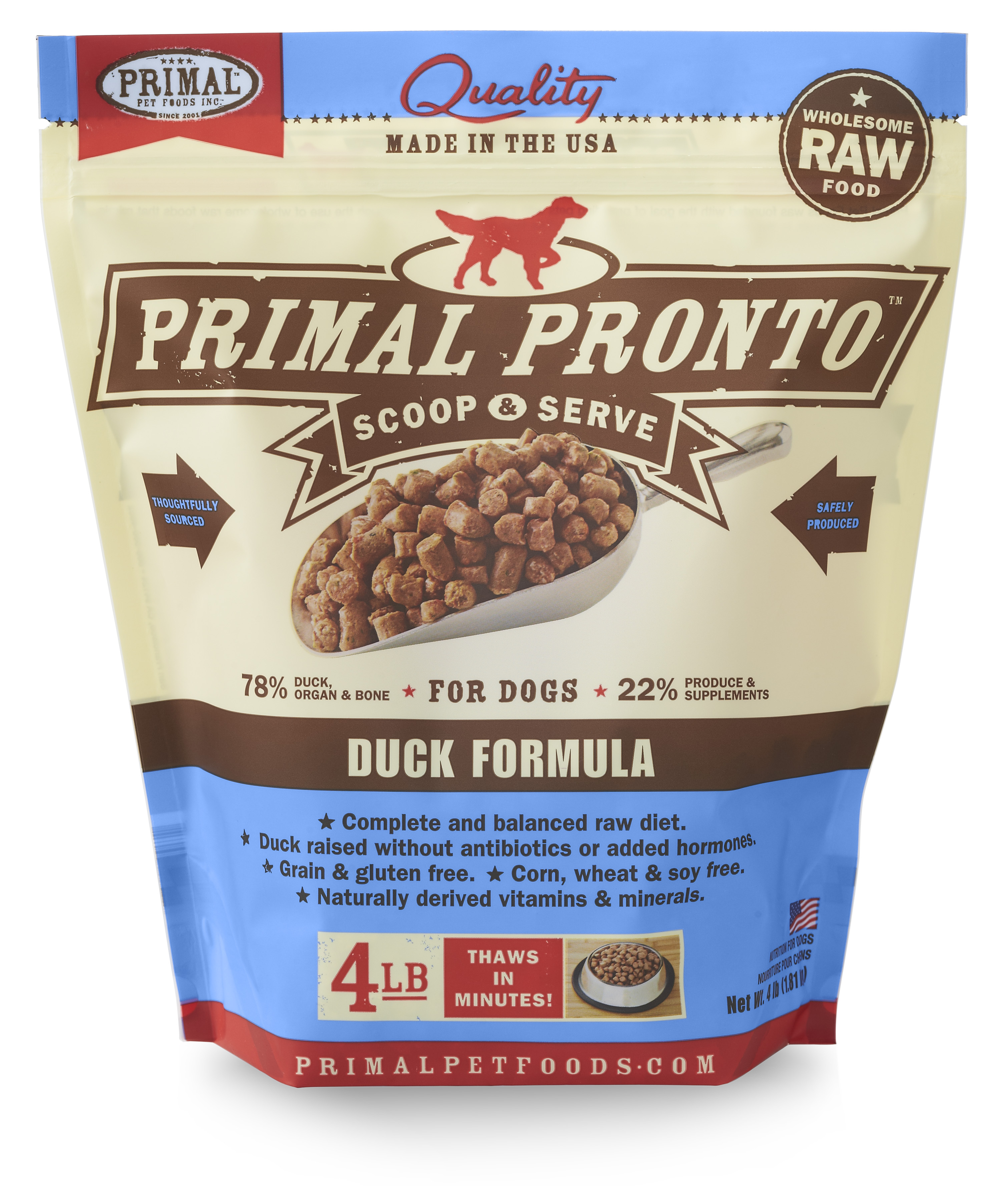Primal Pronto Raw Frozen Canine Duck Formula, 4 lbs