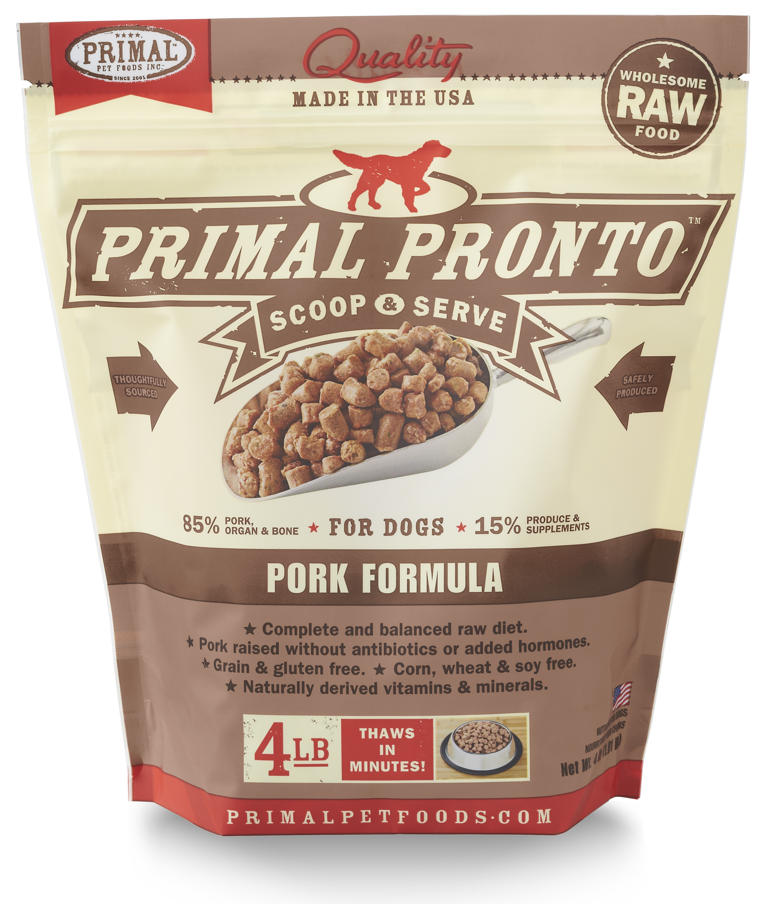 Primal Pronto Raw Frozen Canine Pork Formula, 4 lbs