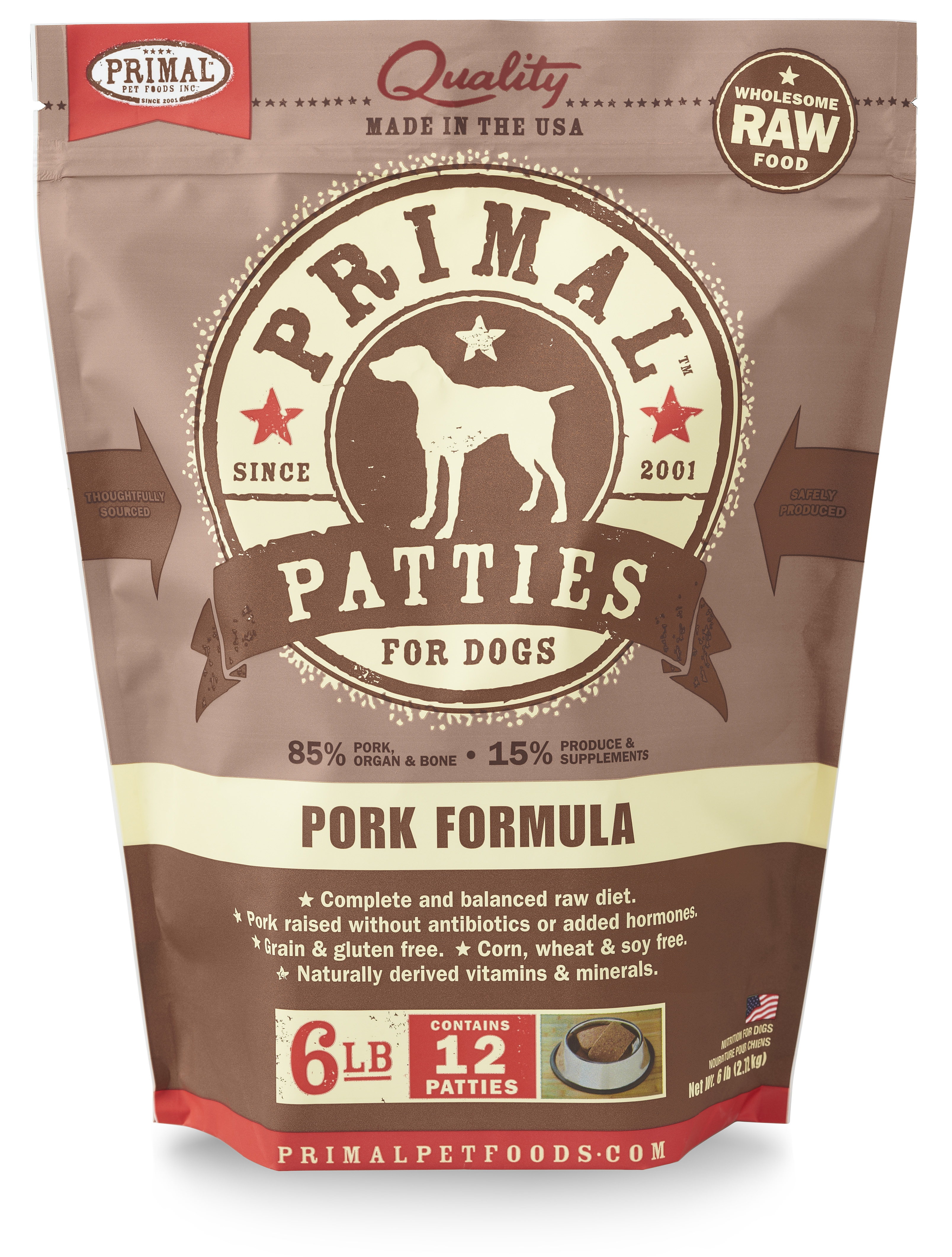 Primal Raw Frozen Canine Pork Formula, 6 lbs