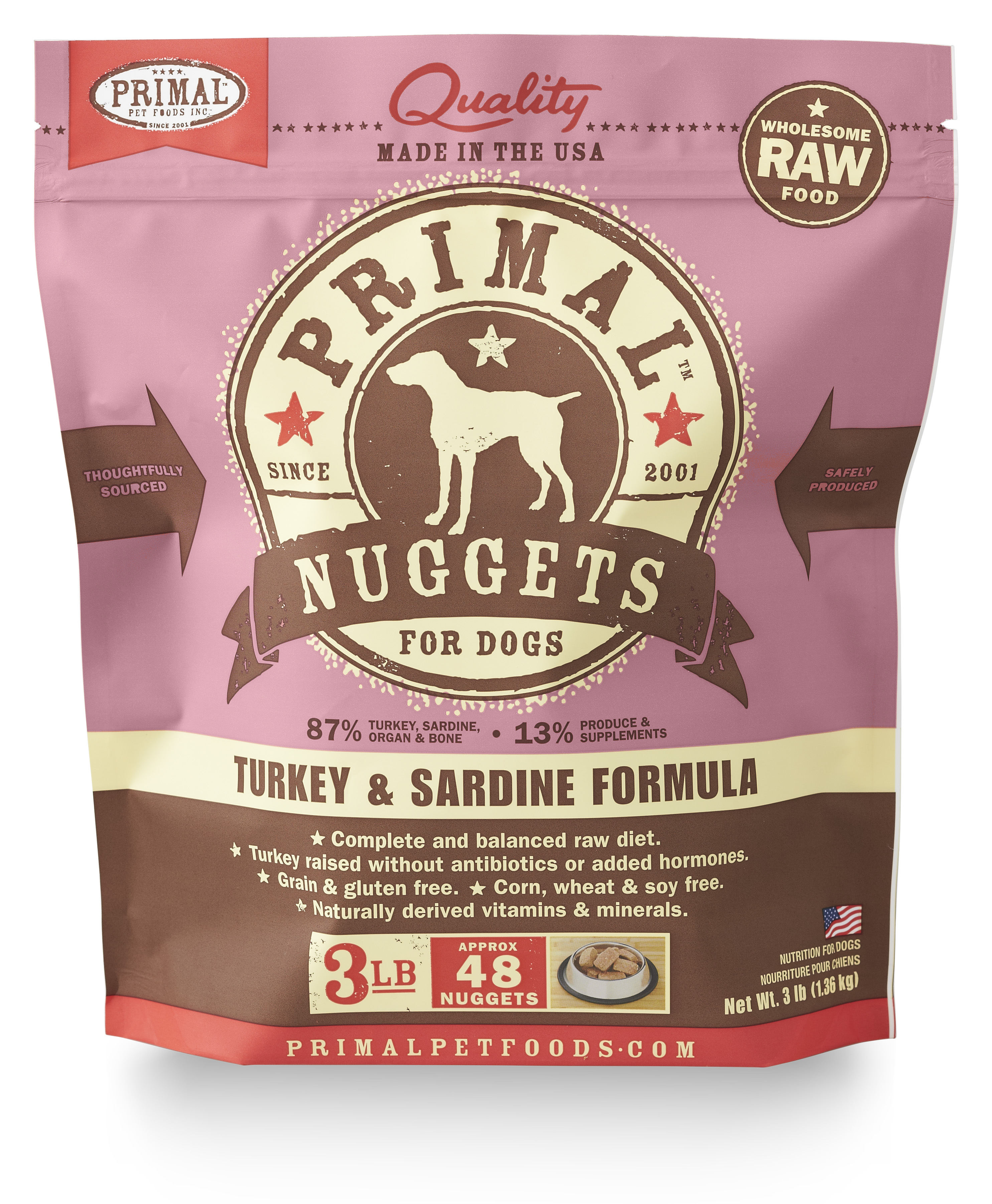 Primal Raw Frozen Canine Turkey & Sardine Formula, 3 lbs