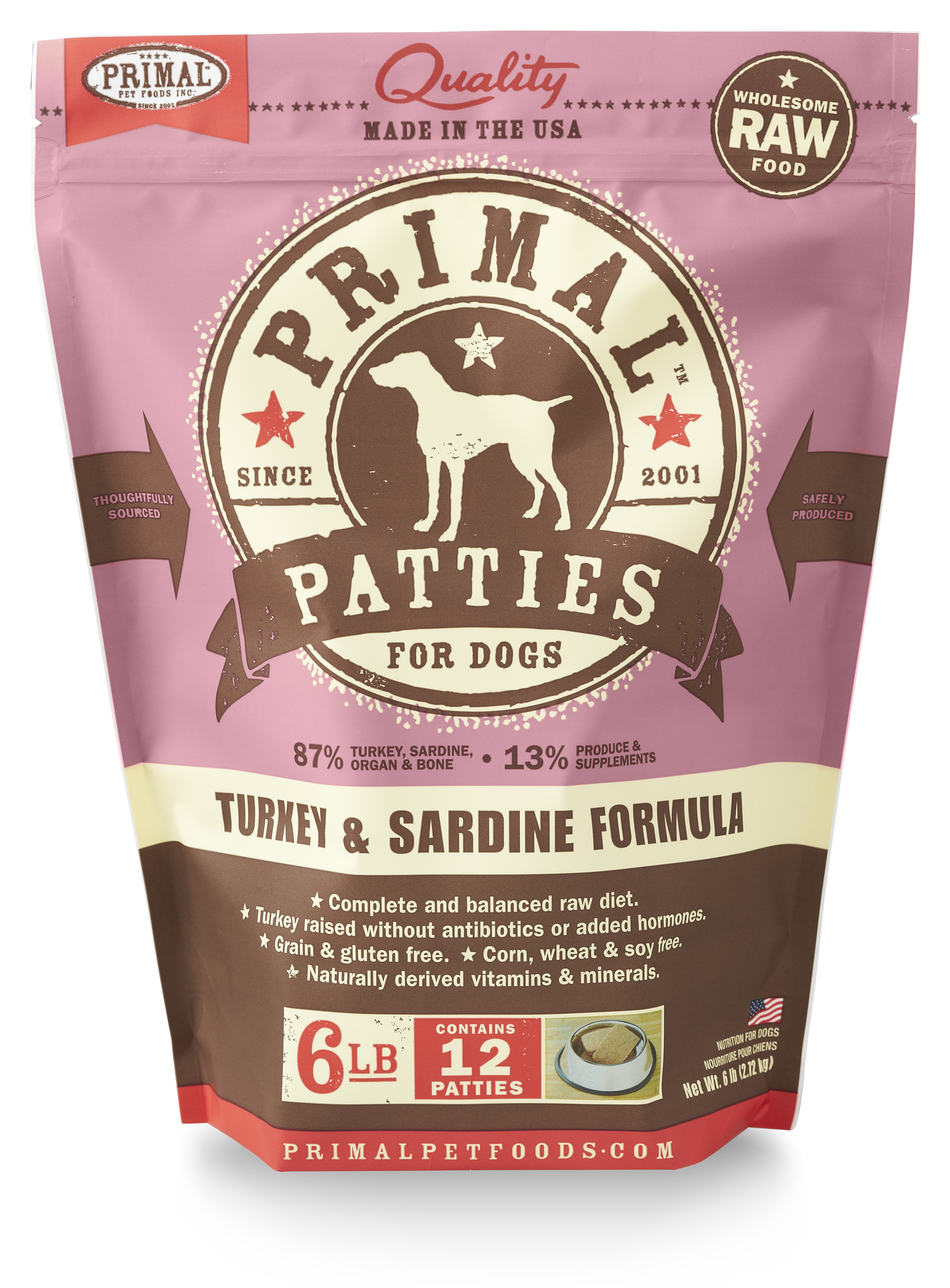 Primal Raw Frozen Canine Turkey & Sardine Formula, 6 lbs