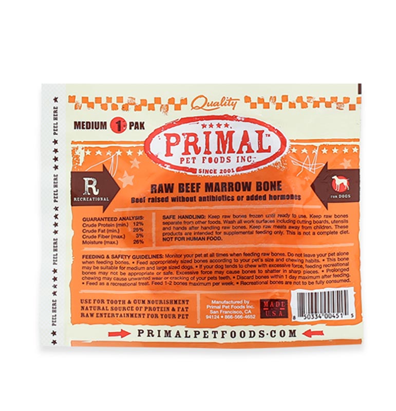 Primal Raw Recreational Beef Marrow Bones - Medium