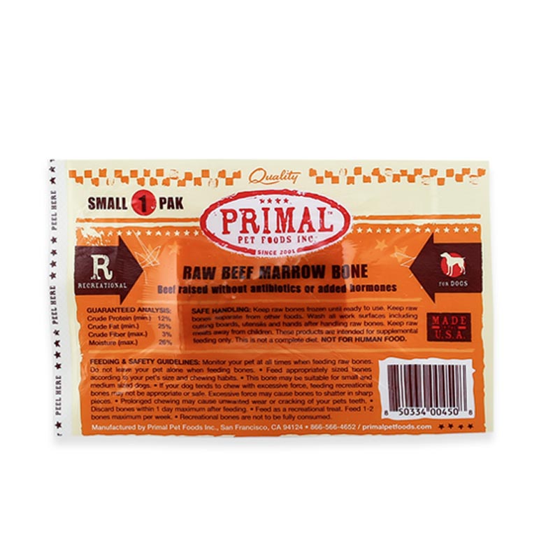 Primal Raw Recreational Beef Marrow Bones - Small