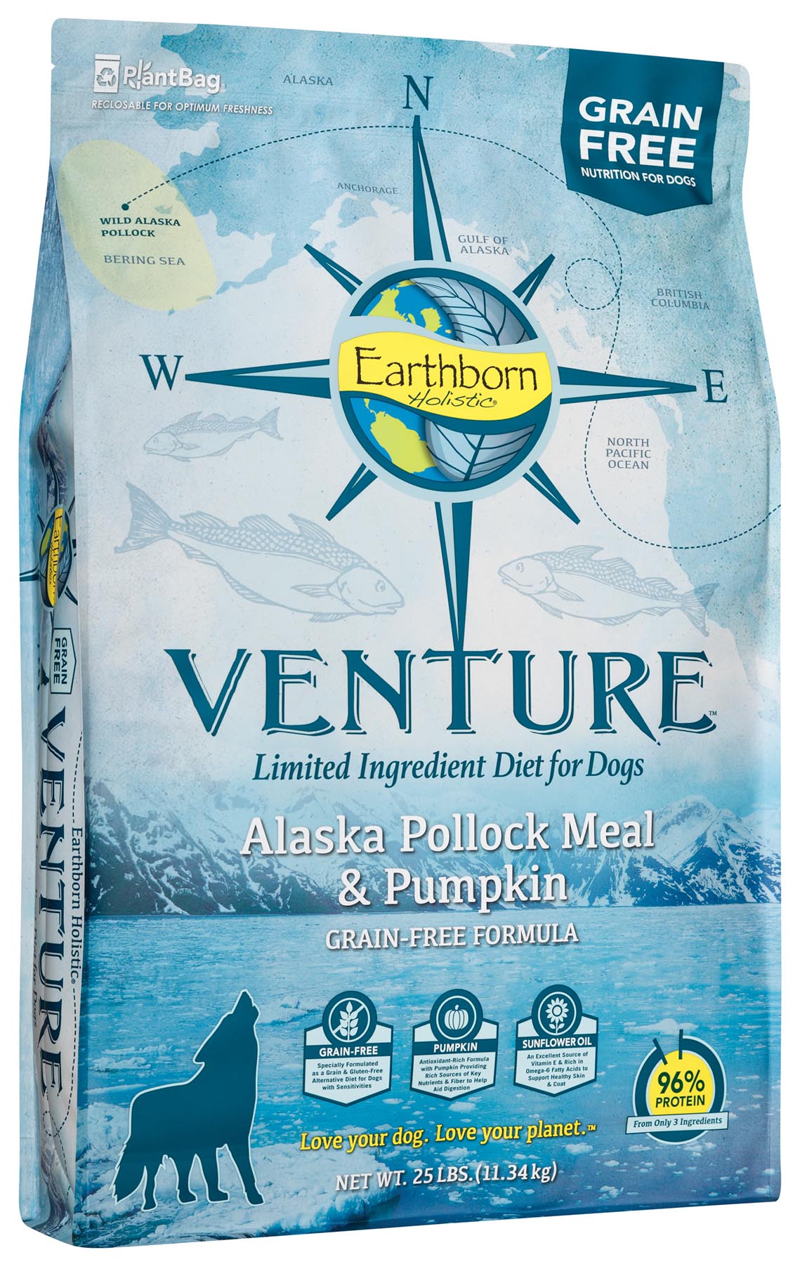 Earthborn Holistic Venture Alaska Pollock Meal & Pumpkin Limited Ingredient Dog Food, 25 lbs