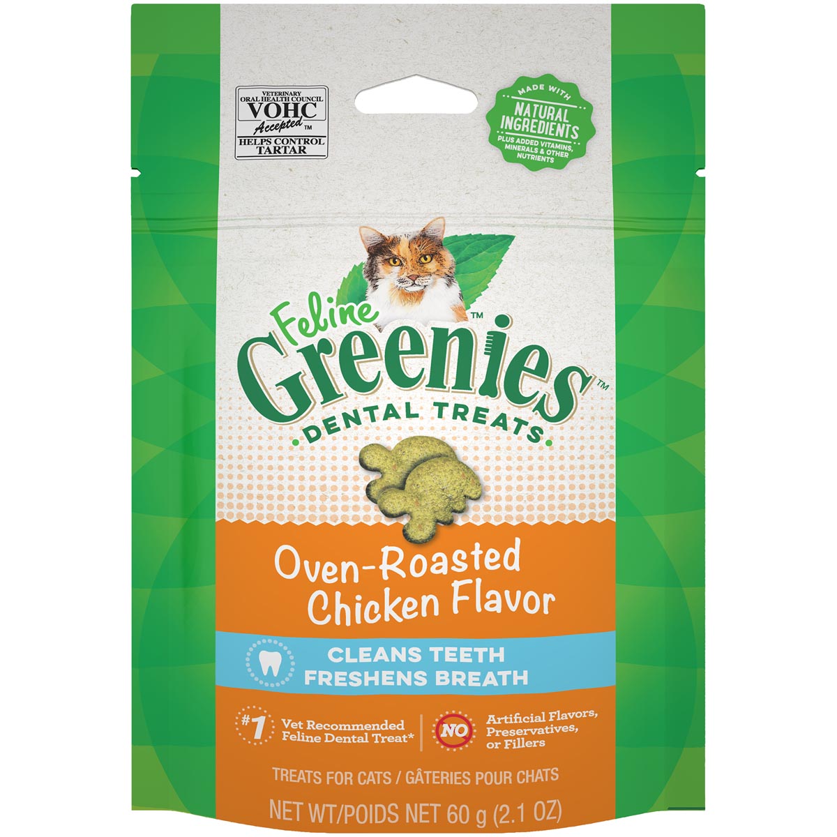 Feline Greenies Oven Roasted Chicken Flavor Cat Dental Treats 2.1 oz. Pouch