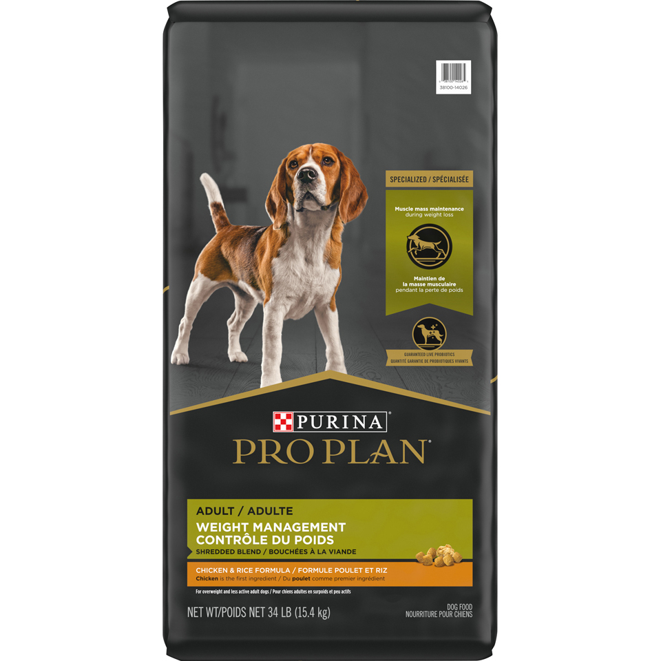 Purina Pro Plan Adult Weight Management Shredded Blend Chicken & Rice Formula, 34 lbs