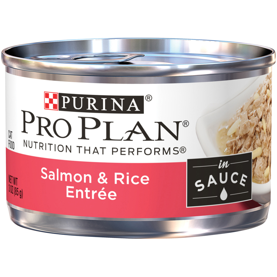 Purina Pro Plan Wet Cat Food; Salmon & Rice Entree in Sauce - 3 oz. Pull-Top Can