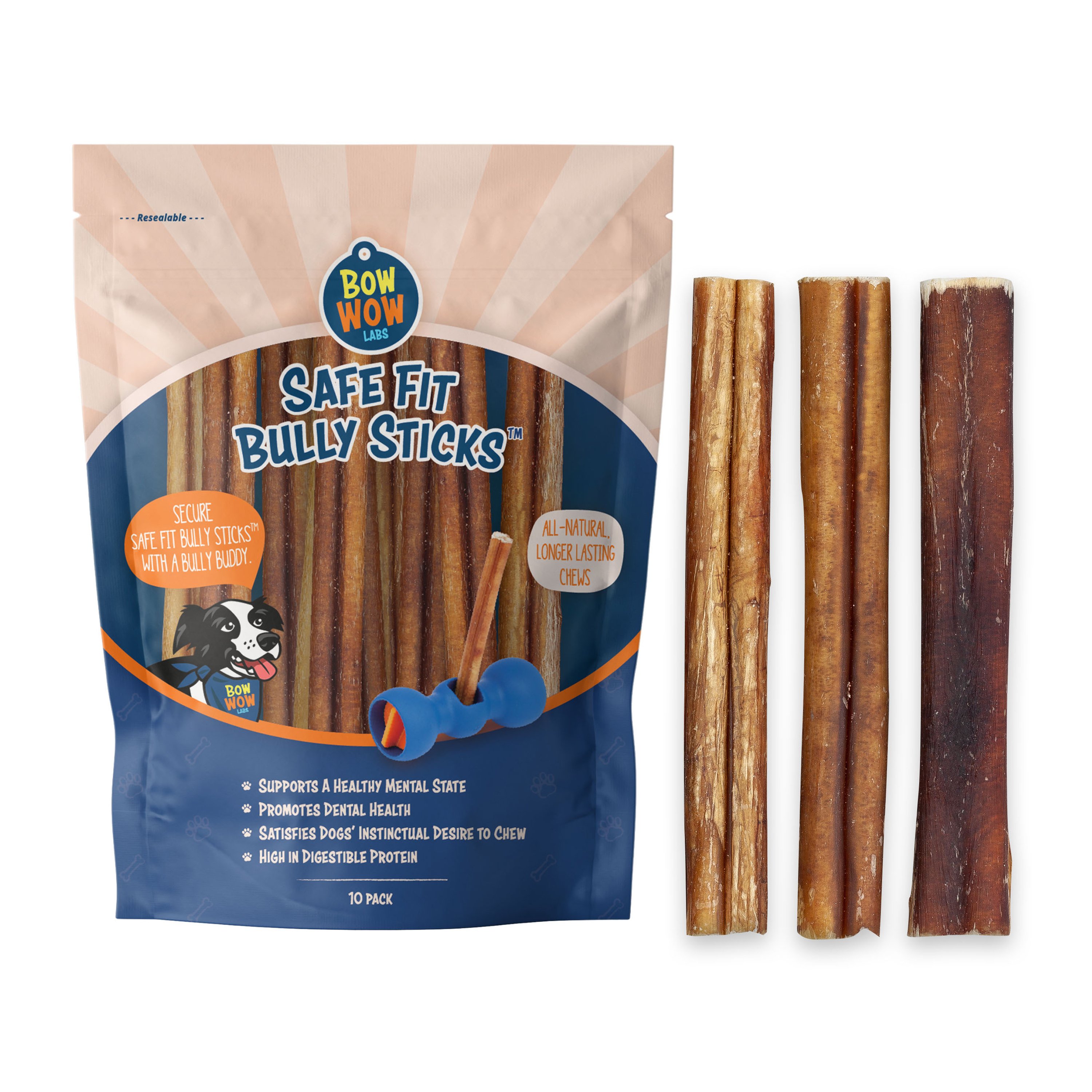 Bow Wow Labs Safe Fit Bully Sticks, 6" Thin
