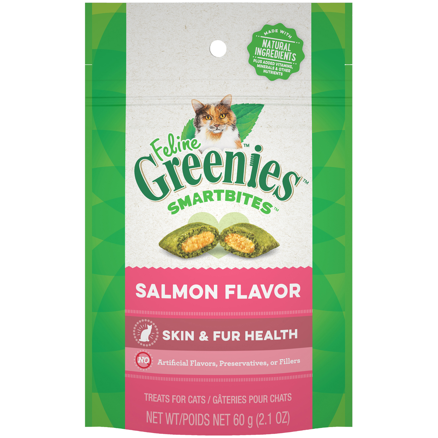 Feline Greenies Smartbites Skin & Fur Health Salmon Flavor Cat Treats 2.1