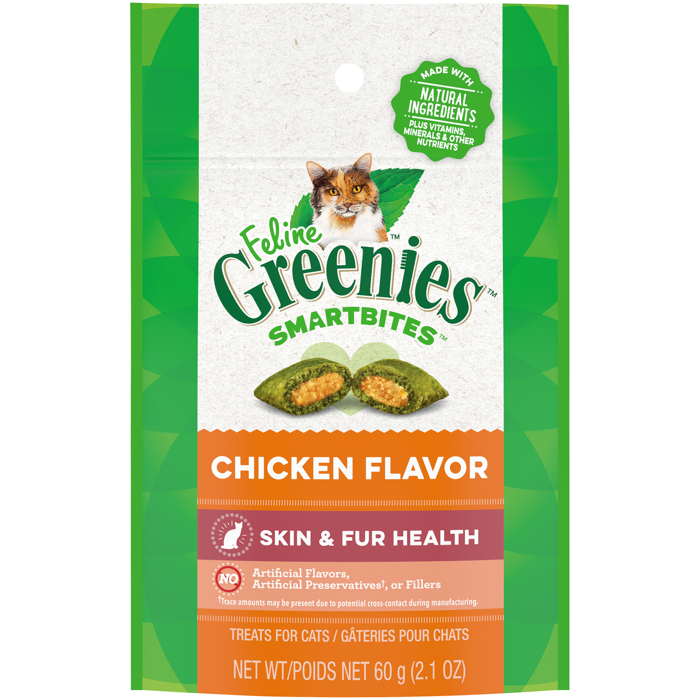 Feline Greenies Smartbites Skin & Fur Health Chicken Flavor Cat Treats 2.1