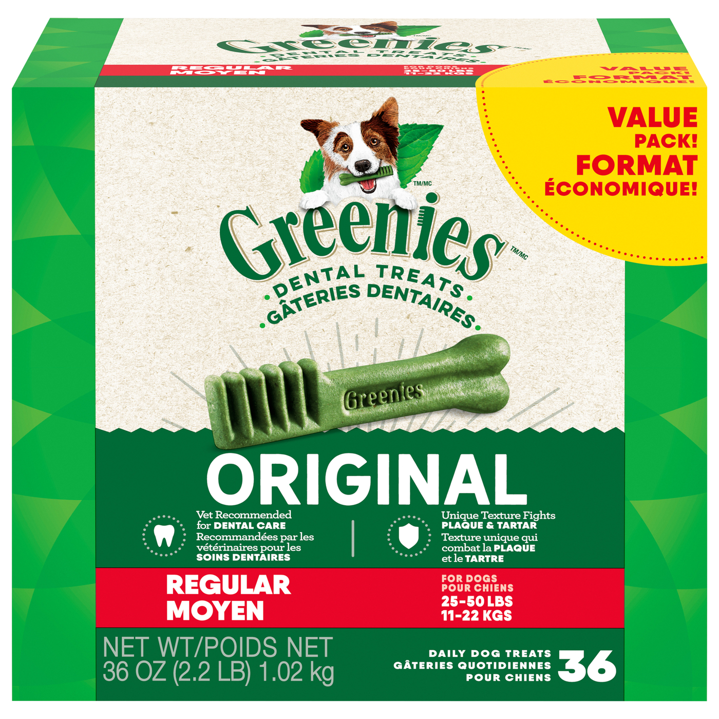 Greenies Original Regular Daily Dental Treats for Dogs 36 ct Box