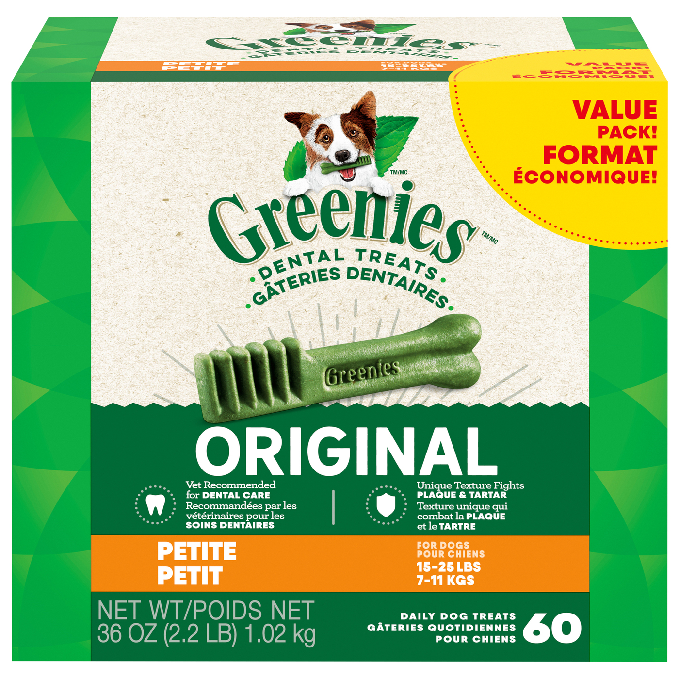 Greenies Original Petite Daily Dental Treats for Dogs 60 ct Box