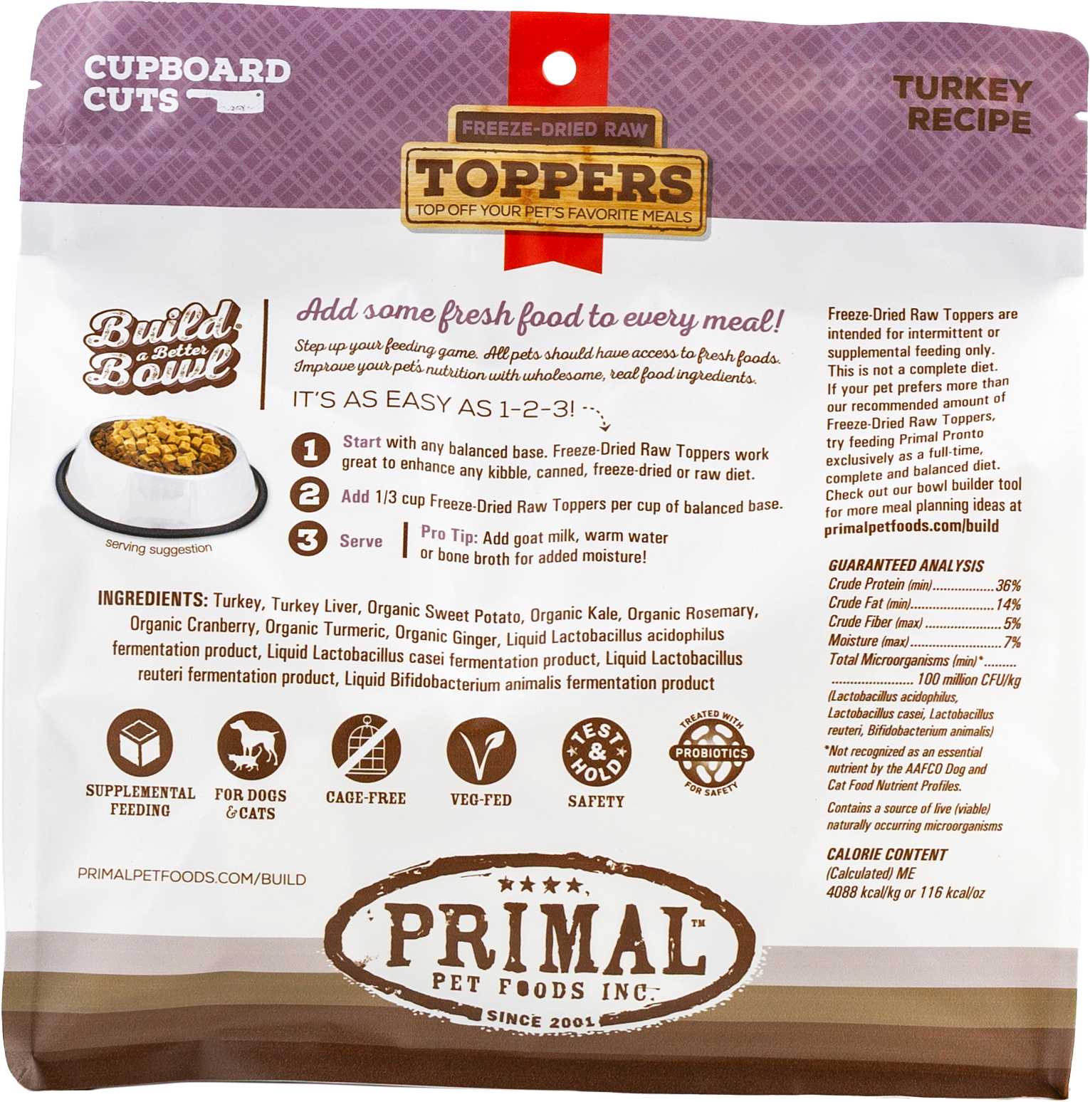 Primal Cupboard Cuts Freeze-Dried Raw Toppers - Turkey, 18 oz