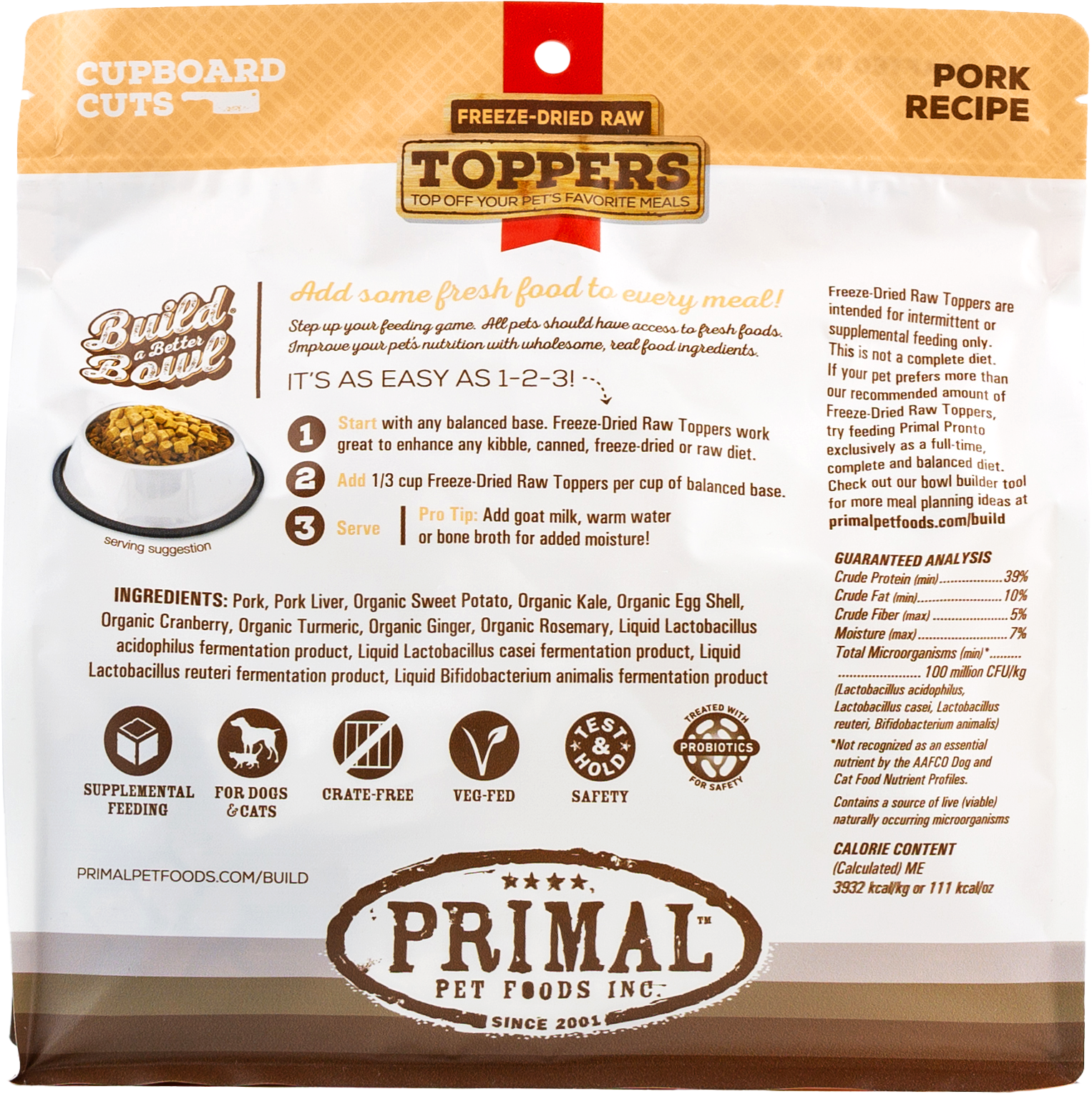 Primal Cupboard Cuts Freeze-Dried Raw Toppers - Pork, 18 oz