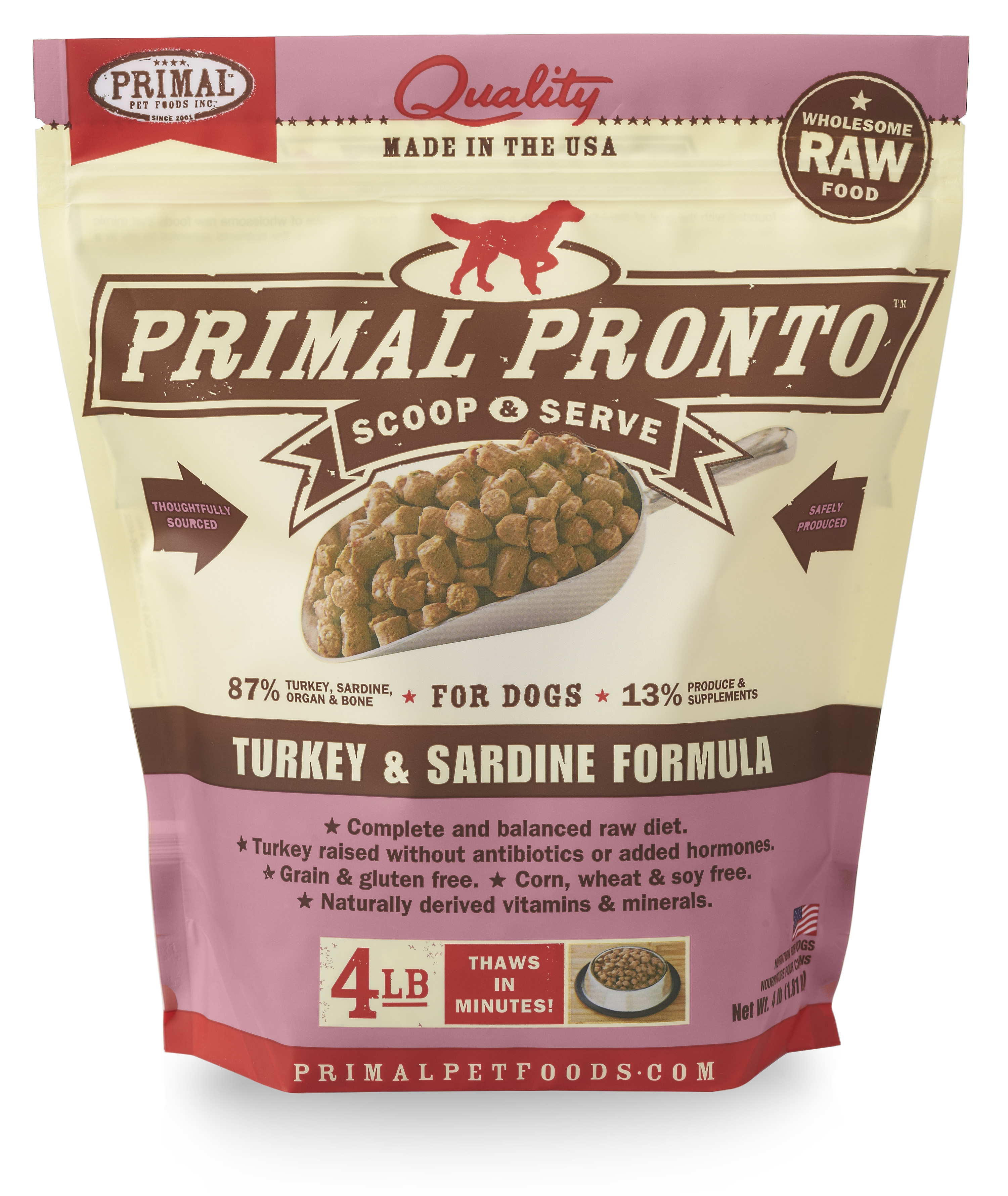 Primal Pronto Raw Frozen Canine Turkey & Sardine Formula, 4 lbs
