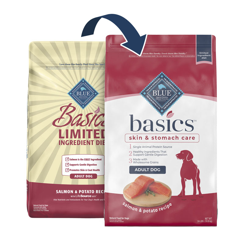 BLUE Basics Skin & Stomach Care Salmon & Potato Recipe for Adult Dogs, 24 lb