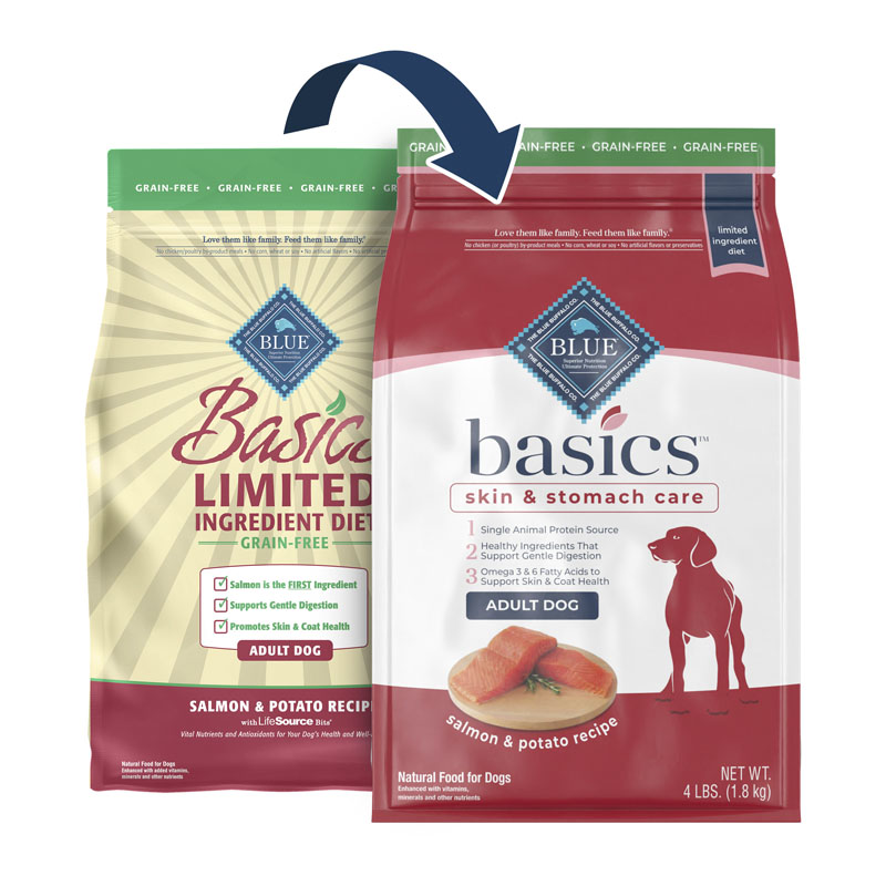 BLUE Basics Grain-Free Skin & Stomach Care Salmon & Potato Recipe for Adult Dogs, 4 lb