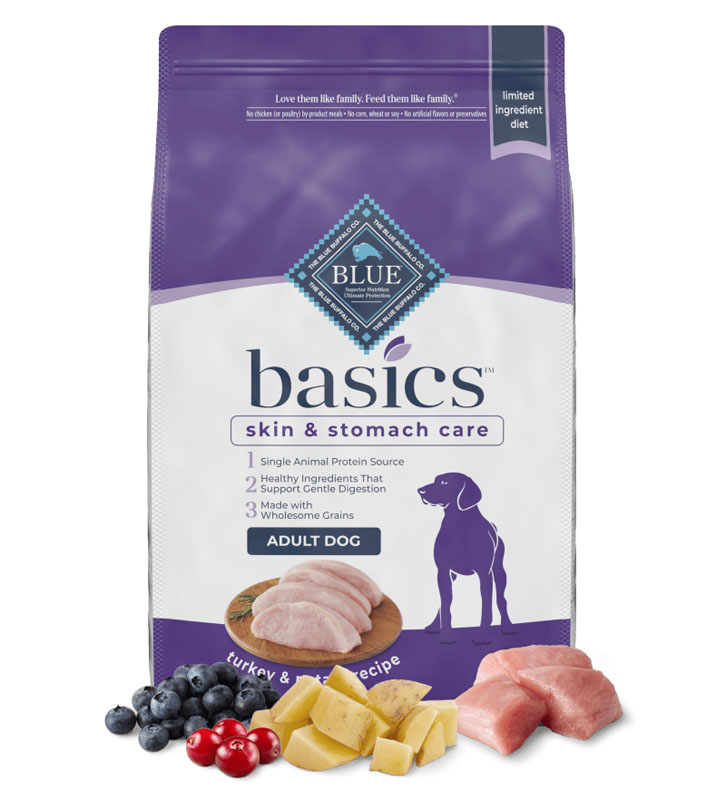 BLUE Basics Skin & Stomach Care Turkey & Potato Recipe for Adult Dogs, 24 lb