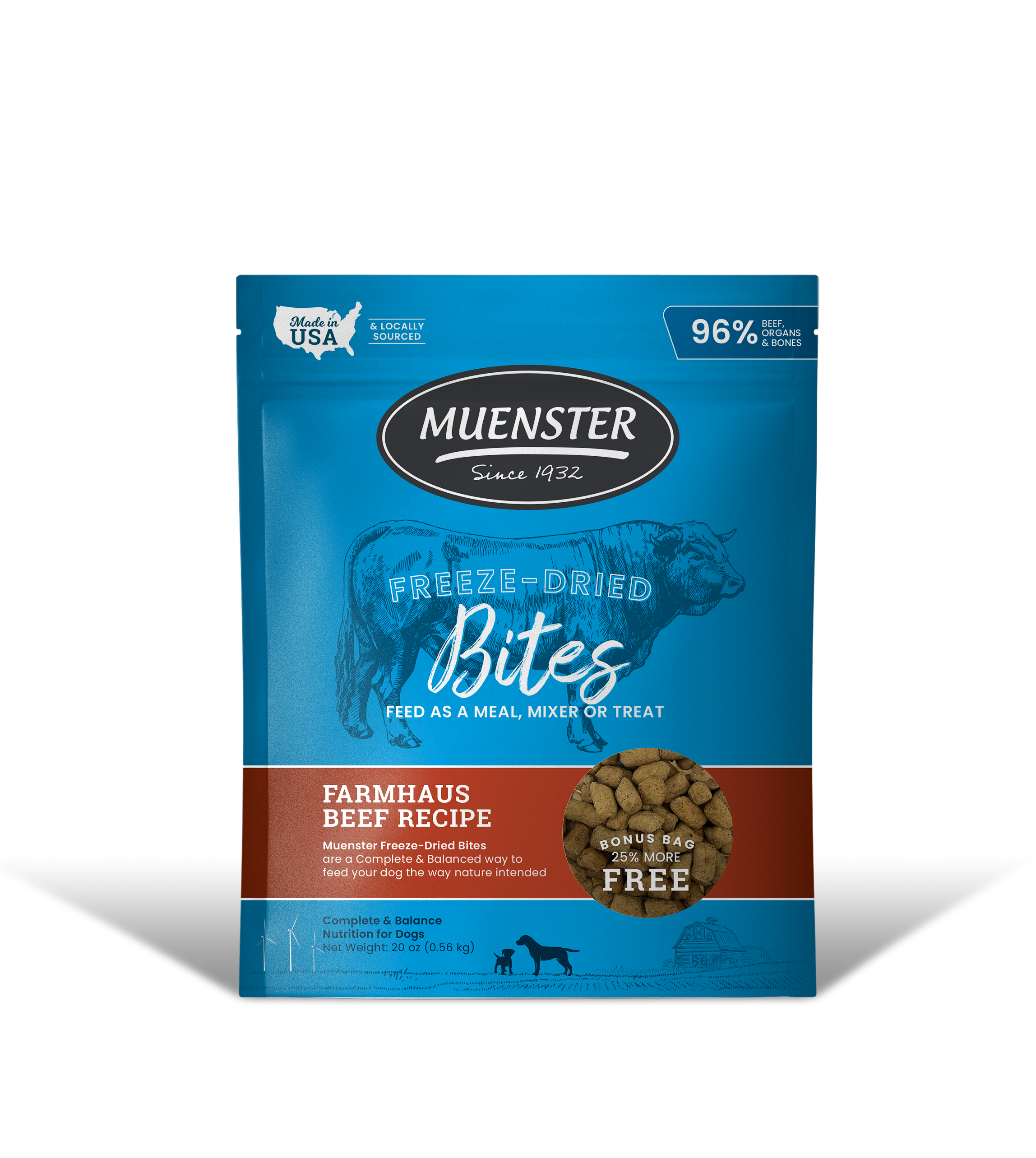 Muenster Freeze-Dried Bites Farmhaus Beef Recipe for Dogs