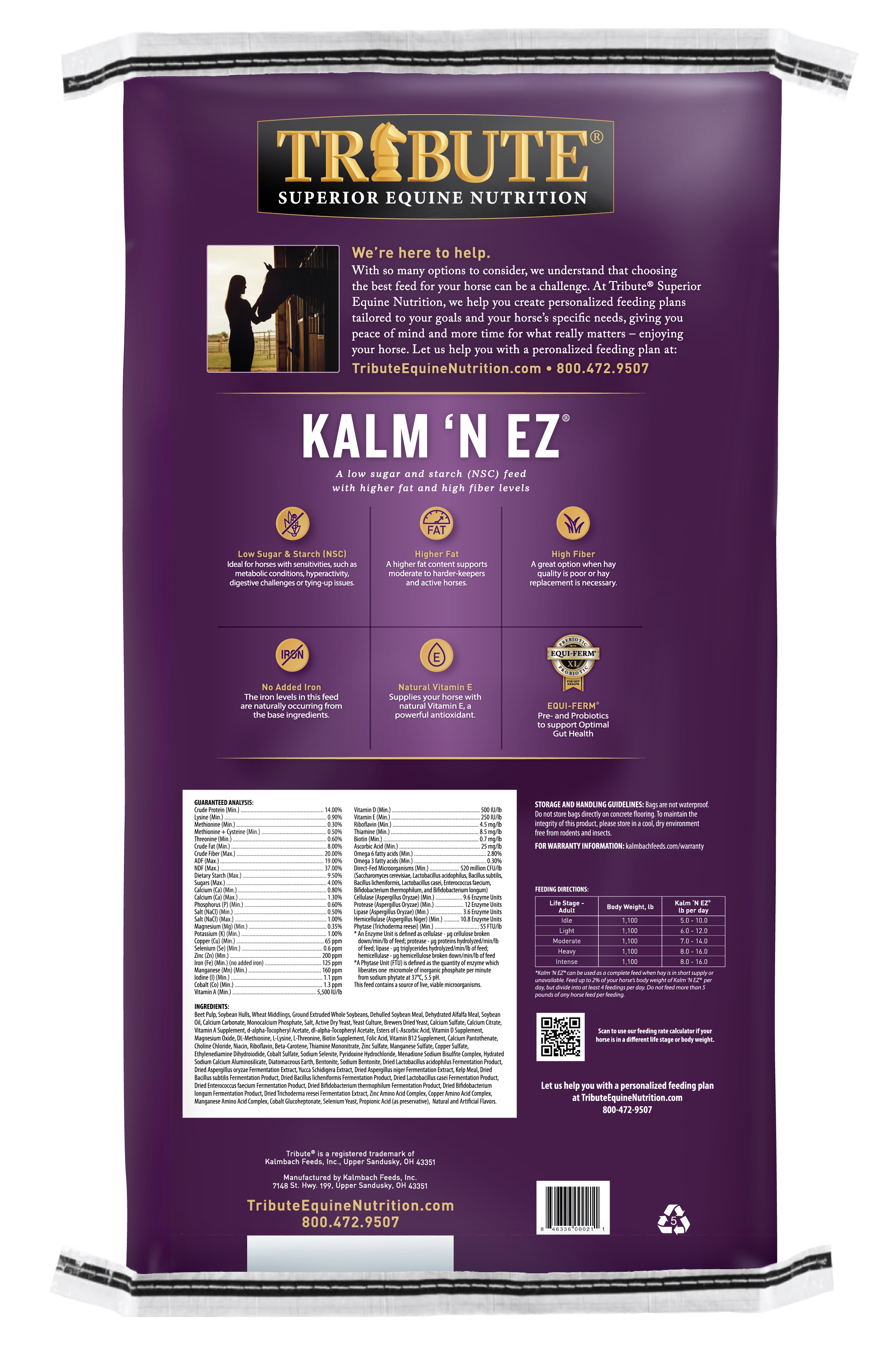 Tribute Kalm \'N EZ Pelleted Horse Feed, 50 lbs