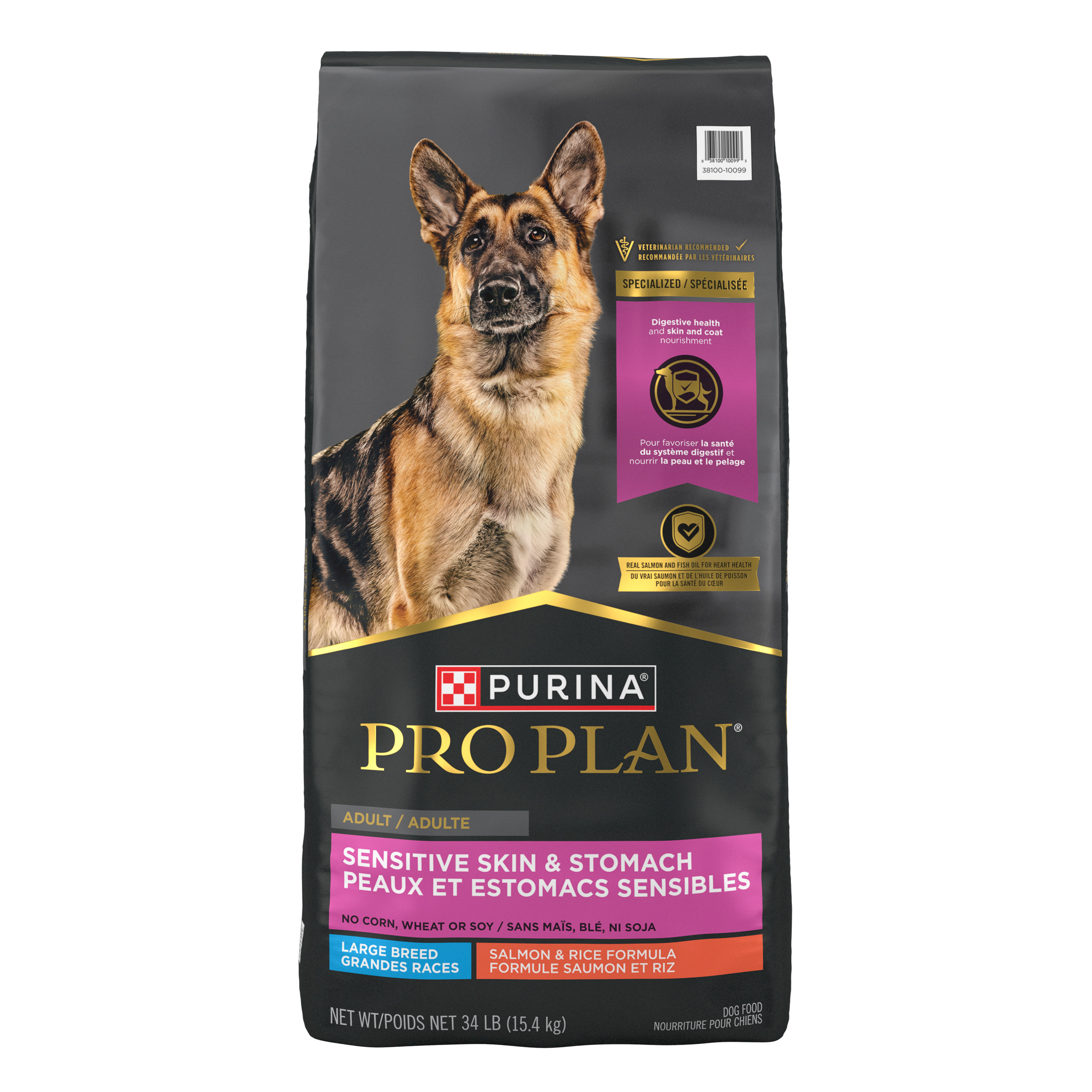 Purina Pro Plan Sesnsitve Skin & Stomach Salmon & Rice Large Breed Dog Food,34 lbs